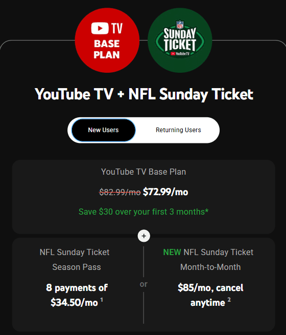 YouTube TV + NFL Sunday Ticket YouTube TV + NFL Sunday Ticket