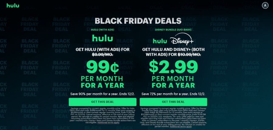 Hulu Black Friday Page 