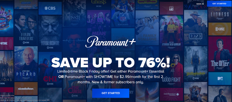 Paramount Plus Official Black Friday Page