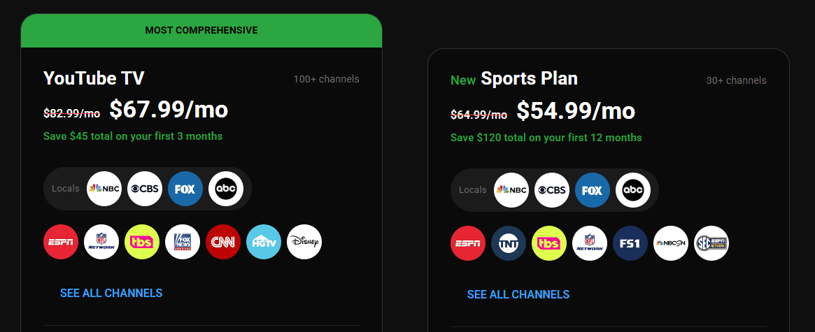 YouTube TV Pricing Youtube TV New Plans
