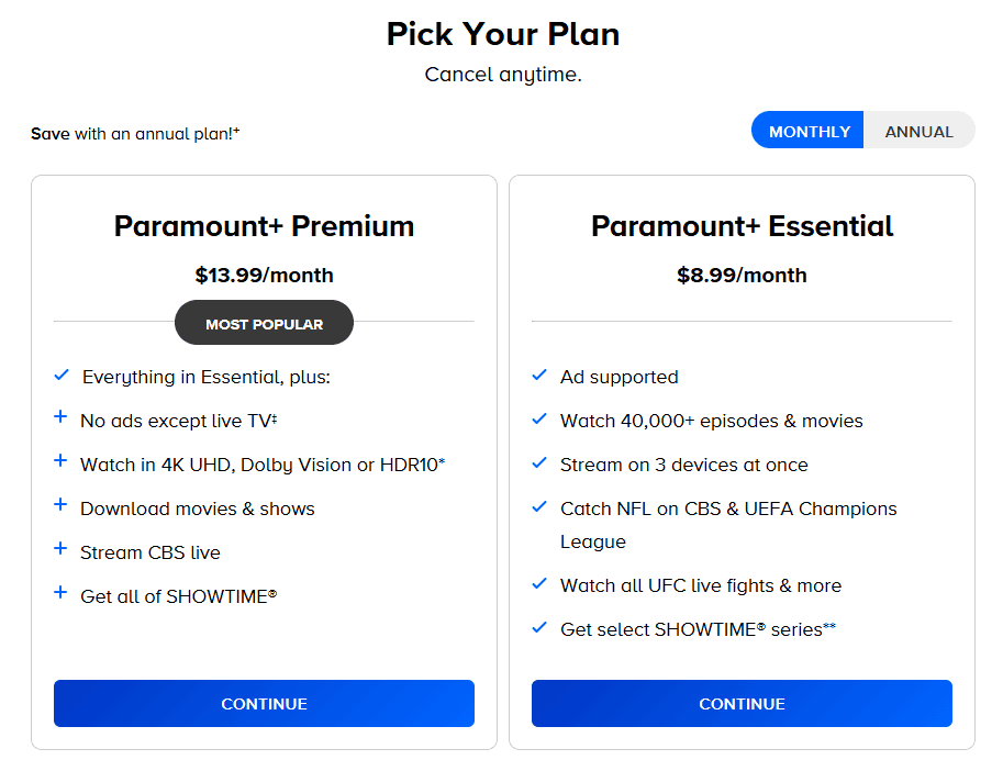 Paramount Plus Pricing Plans
