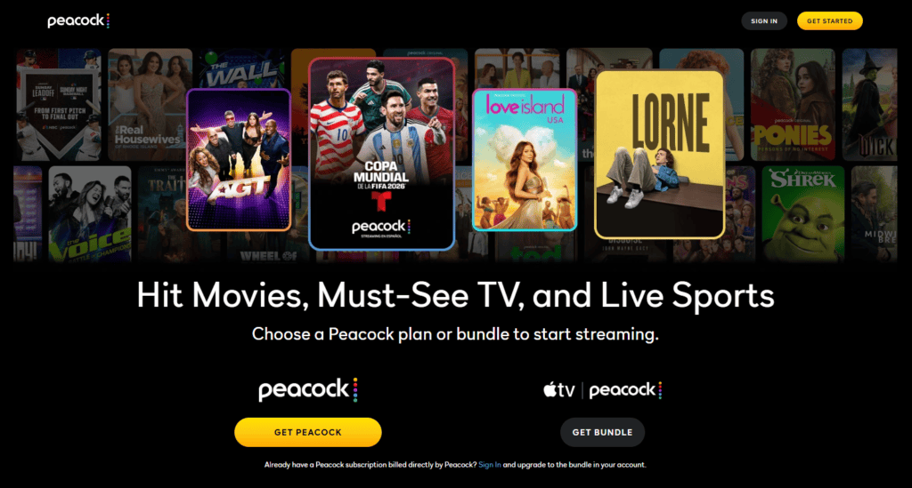 Peacock Homepage
