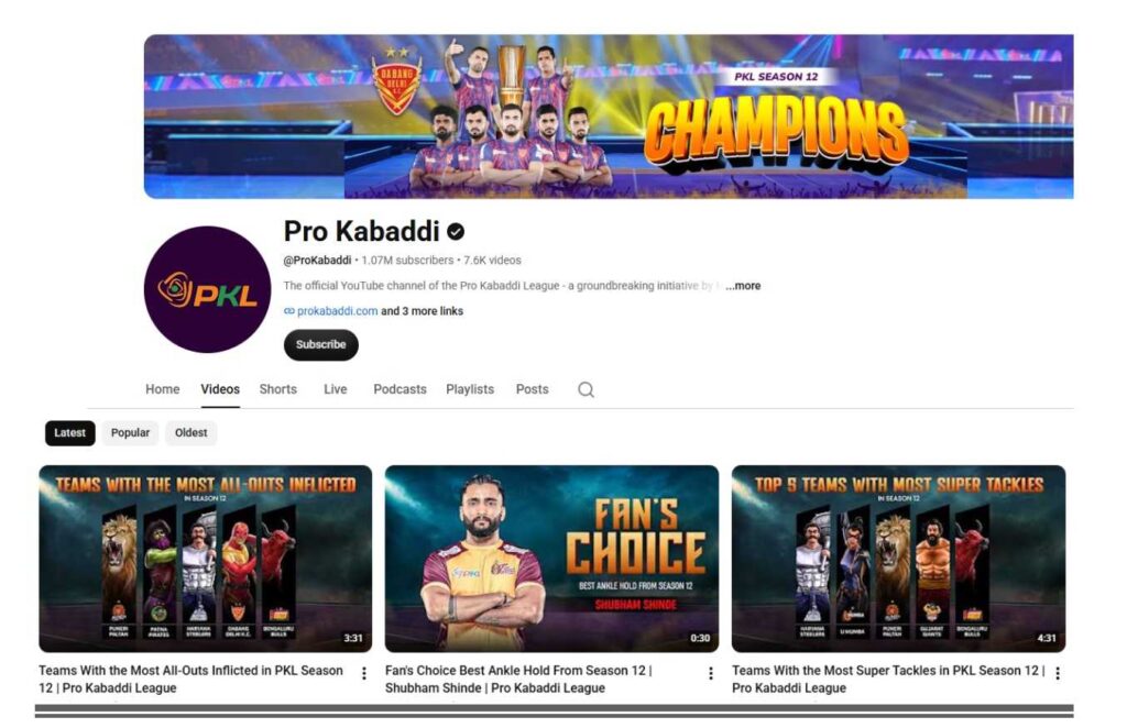 Pro Kabaddi YouTube Channel